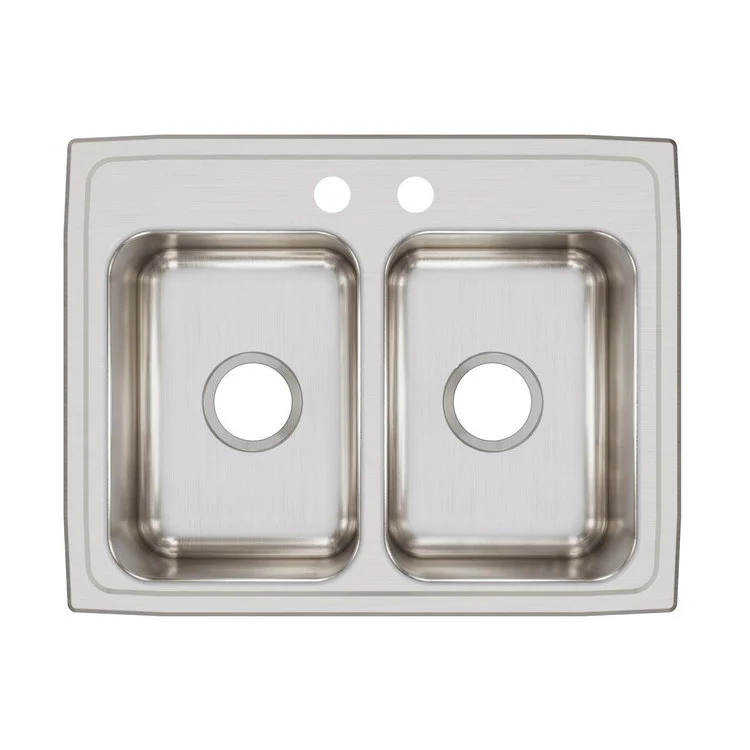 Kitchen Sink Lustertone Classic 25 x 19.5 Inch Double Bowl Equal 2 Hole Lustrous Satin Drop-In Stainless Steel Drain Location Center Bottom Only Pads - Frankwebs