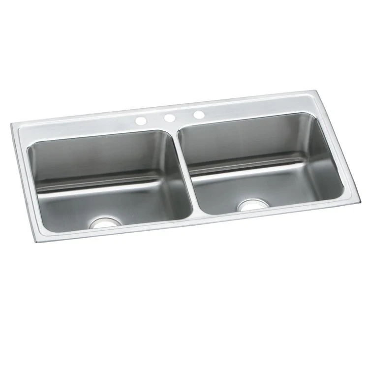 Kitchen Sink Lustertone Classic 43 x 22 Inch Double Bowl Equal MR2 Hole Lustrous Satin Drop-In 12-1/8 Inch - Frankwebs