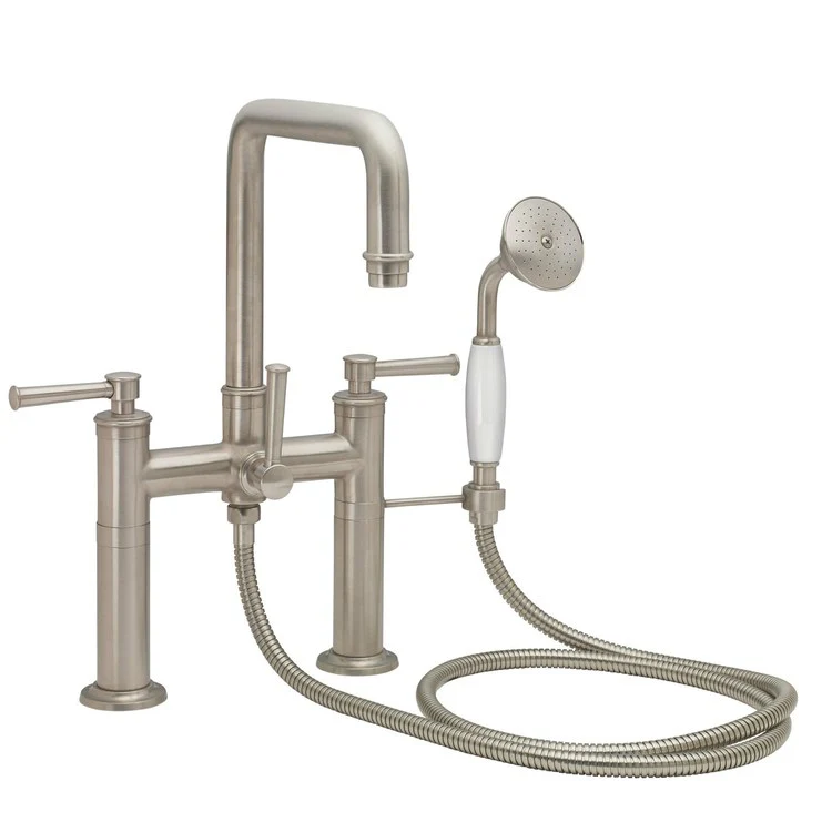 Tub Filler Hermosa Traditional Deck Mount with Handshower 7 Inch Spread 3 Series 47 Cross Satin Nickel 2 Hole - Frankwebs