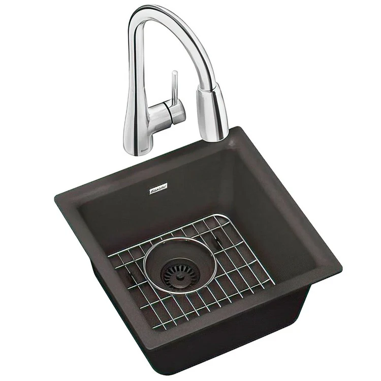 Kitchen Sink Quartz Classic 16 x 16 Inch Single Bowl Bar Kit with Faucet Greystone Drop-In Undermount - Frankwebs