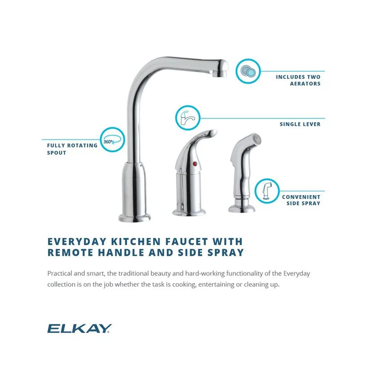 Kitchen Faucet Everyday Deck Mount 1 Remote Lever ADA Chrome Handspray Type Side Standard 3 Hole Spout Height 11-1/2 Inch - Frankwebs