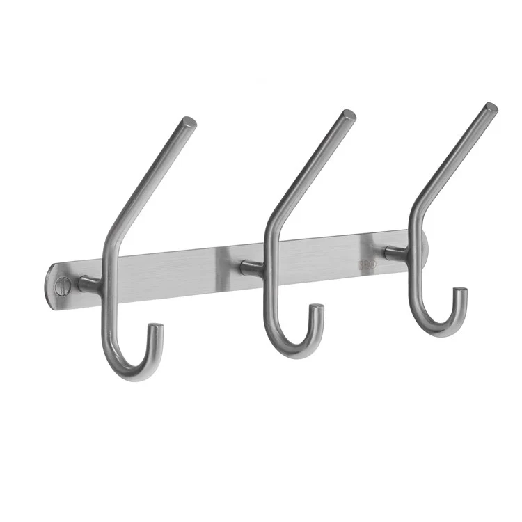 Coat Rack 3 Hook 2-3/4 x 8-5/8 x 4-1/2 Inch Brushed Stainless Steel Brass - Frankwebs