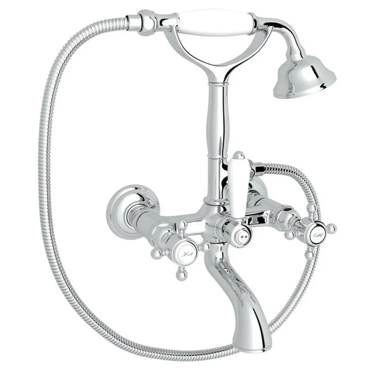 Tub Filler Wall Mount with Handshower 3 Cross Exposed Spout Polished Nickel - Frankwebs