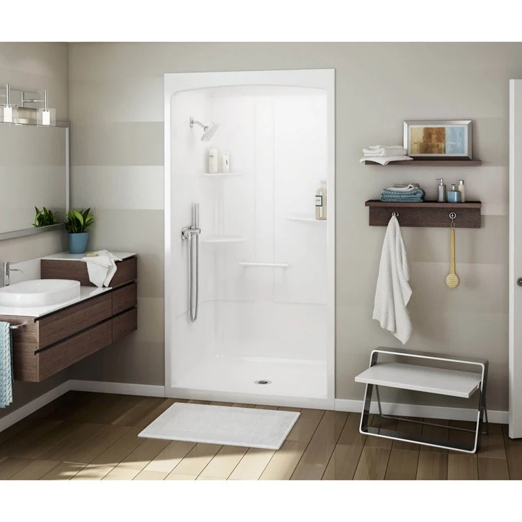 Shower Allia Rectangular White 48 x 34 Inch Acrylic Left Seat Center Drain - Frankwebs