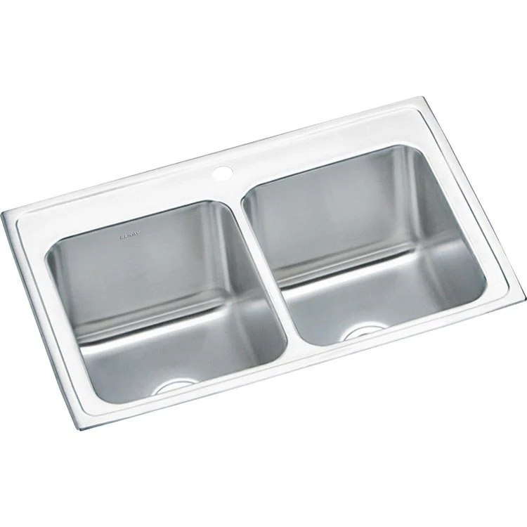 Kitchen Sink Lustertone Classic 33 x 22 Inch Double Bowl Equal 1 Hole Lustrous Satin Drop-In 10-1/8 Inch - Frankwebs