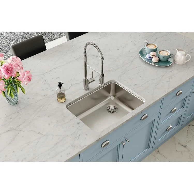 Kitchen Sink Lustertone Classic 25.5 x 19.25 Inch Depth 8 Inch Single Bowl Lustrous Satin Undermount Drain Location Rear Right - Frankwebs