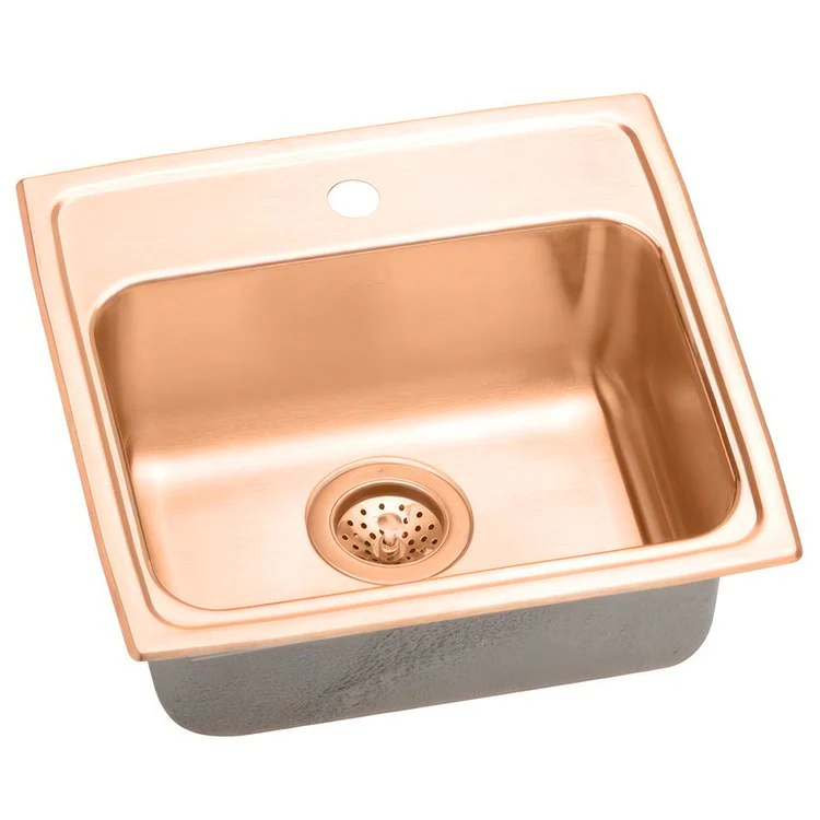 Kitchen Sink 19 x 18 Inch Single Bowl 1 Hole ADA Copper Drop-In Rectangle Drain Location Rear Center Depth 6 Inch Bottom Only Pads - Frankwebs