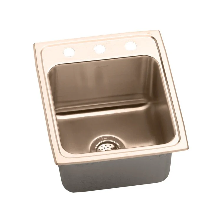 Kitchen Sink 17 x 22 Inch Single Bowl Antimicrobial Copper 2 Hole Lustrous Satin Drop-In - Frankwebs