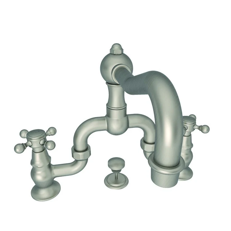 Lavatory Faucet Chesterfield Bridge 8 to 9-5/8 Inch Spread 2 Cross ADA Watersense French Gold PVD 1.2 Gallons Per Minute Brass Pop-Up with Tailpiece Spout Reach 7-1/5 Inch - Frankwebs