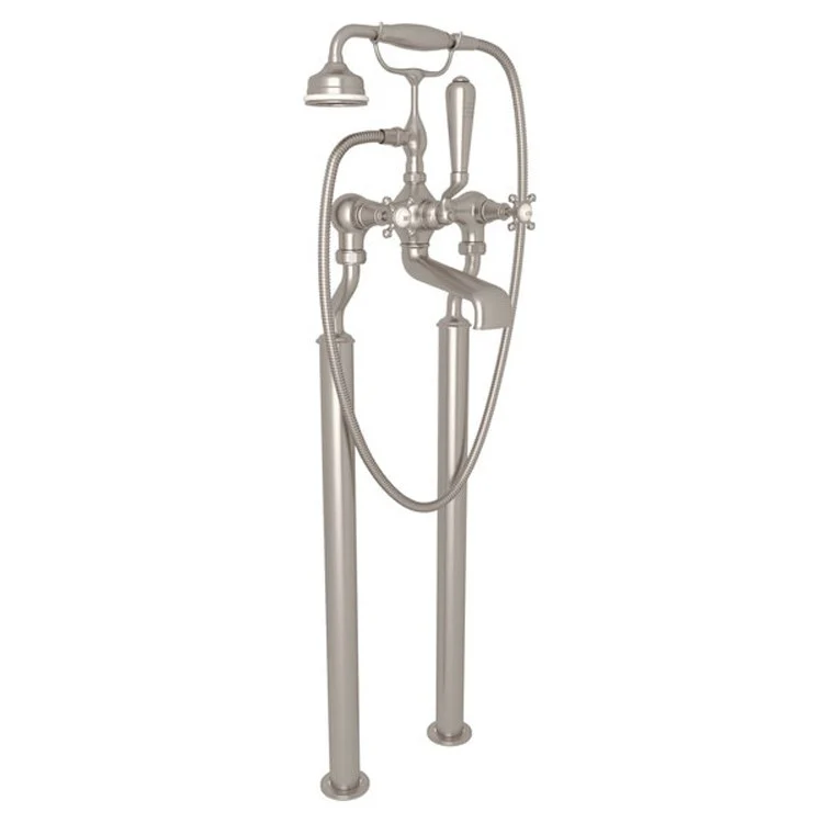 Tub Filler Georgian Era Exposed Floor Mount with Handshower 8 Inch Spread 3 Cross/Lever Polished Chrome - Frankwebs