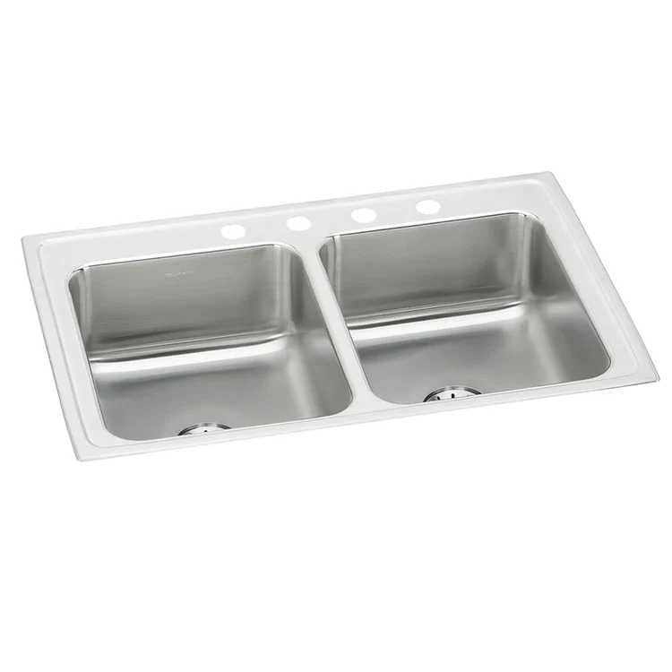 Kitchen Sink Lustertone Classic 33 x 21.25 Inch Double Bowl Equal with Perfect Drain Lustertone Top Mount Stainless Steel Drain Location Center Bottom Only Pads - Frankwebs