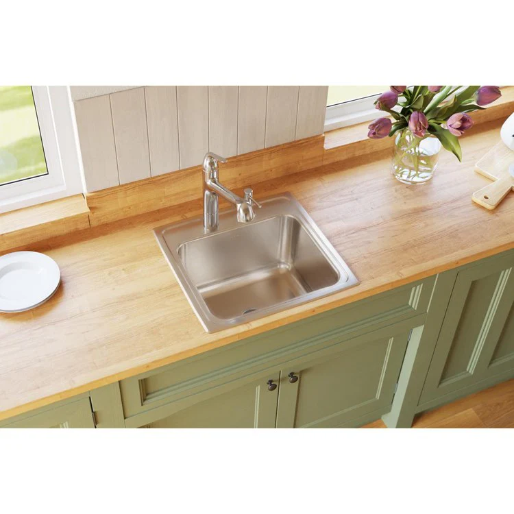 Laundry Sink Lustertone Classic 19.5 x 19 Inch Single Bowl Perfect Drain Lustrous Satin Drop-In - Frankwebs