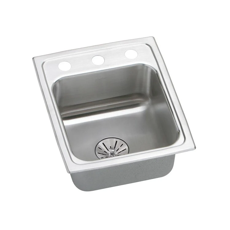 Kitchen Sink Lustertone 15 x 17.5 Inch Single Bowl with Perfect Drain 3 Hole ADA Lustertone Top Mount Square Drain Location Center Depth 6-1/2 Inch Quick Clip Mounting System Bottom Only Pads - Frankwebs