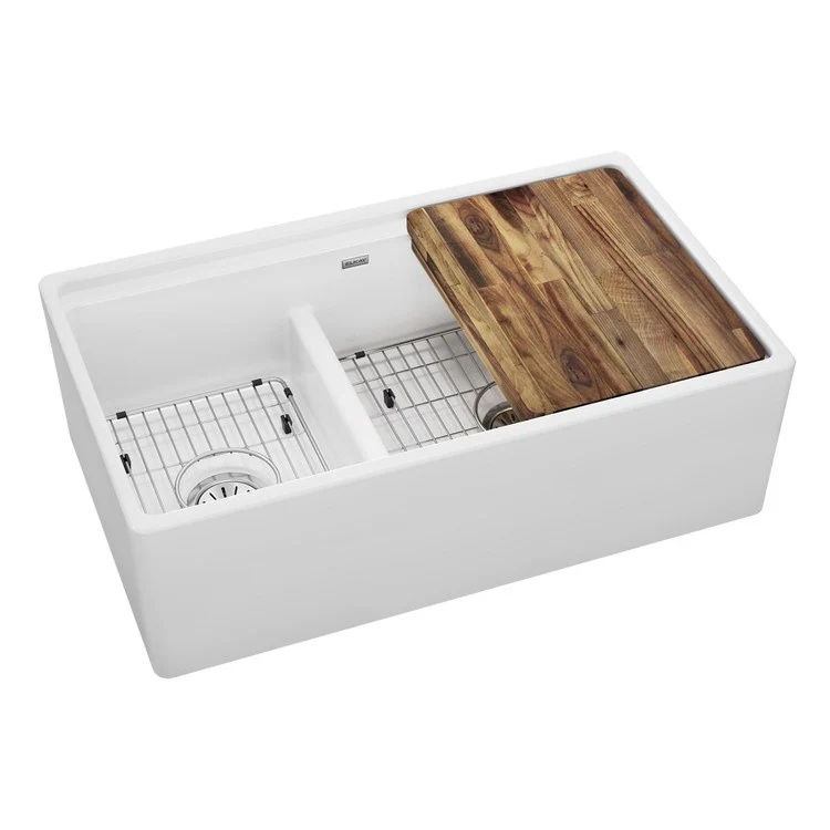 Sink Kit Fireclay Aqua Divide 33 x 20 Inch Double Bowl White One LKCB1217HW Cutting Board One LKBG1115SS Bottom Grid One LKBG1715SS Bottom Grid Two LK99FC Drains LKCLKIT Cleaning Kit - Frankwebs