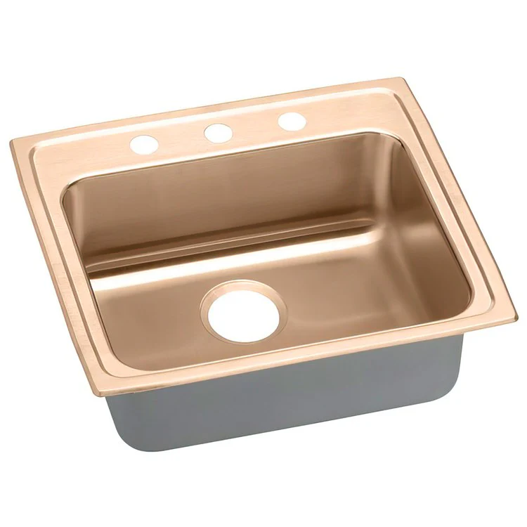 Kitchen Sink 25 x 21.25 Inch Single Bowl 3 Hole ADA Copper Drop-In Rectangle Drain Location Rear Center Depth 5 Inch Full Spray Sides and Bottom - Frankwebs