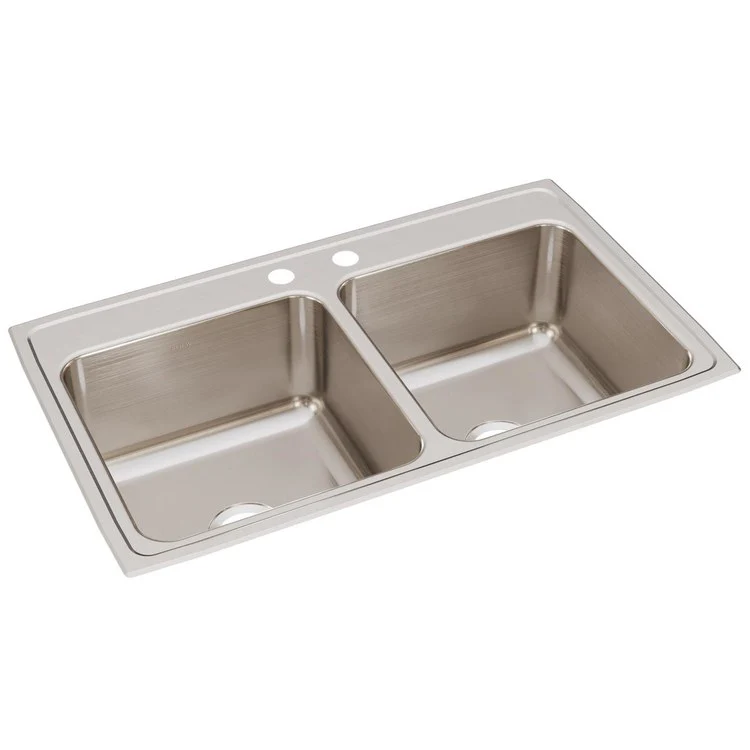 Kitchen Sink Lustertone Classic Gourmet 37 x 22 Inch Double Bowl Equal 2 Hole Lustrous Highlighted Satin Top Mount - Frankwebs