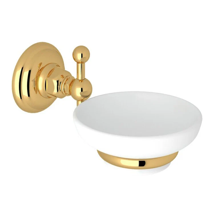 Soap Dish Italian Brass Wall Mount Round Porcelain/Brass 6-1/2 Inch - Frankwebs