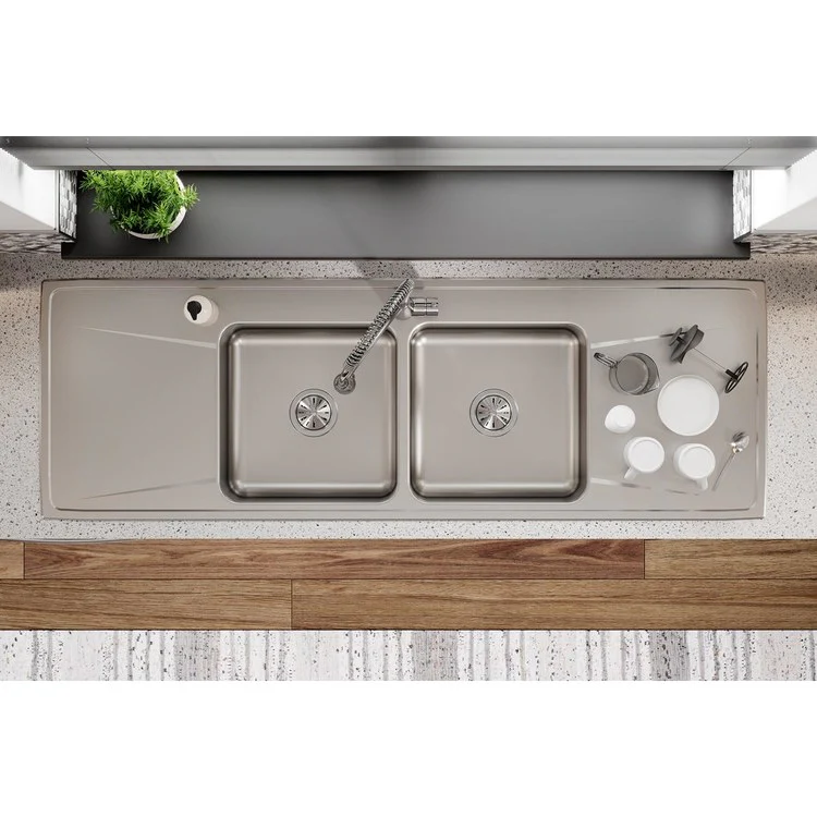 Kitchen Sink Lustertone Classic 66 x 22 Inch Double Bowl Equal with 2 Drain Board Lustrous Satin Drop-In - Frankwebs