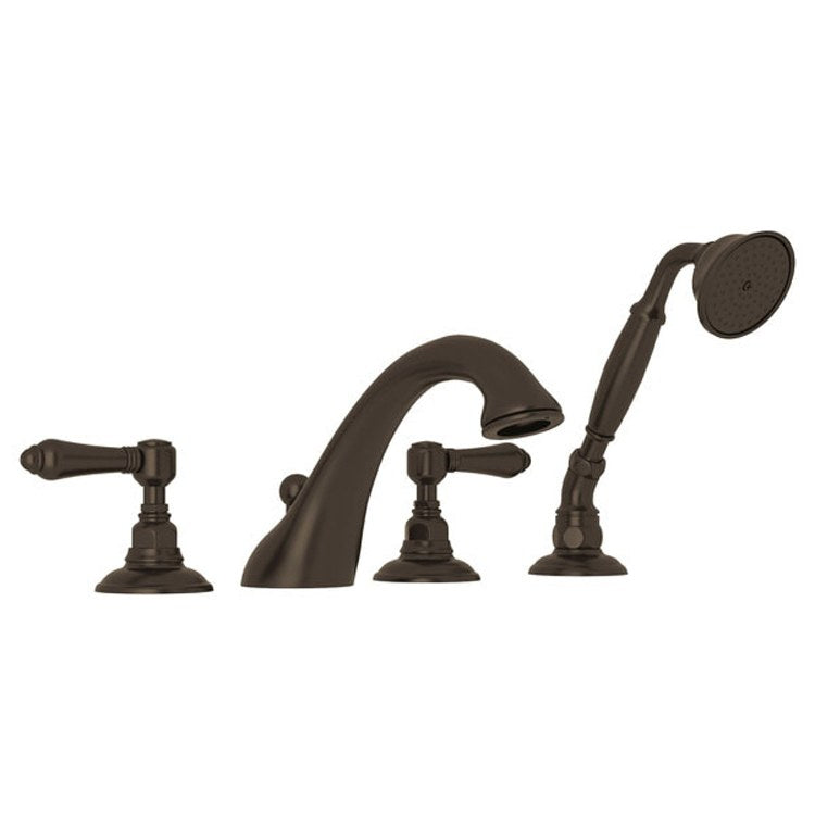 Tub Filler Viaggio Deck Mount with Handshower 2 Metal Lever C-Spout Satin Nickel - Frankwebs