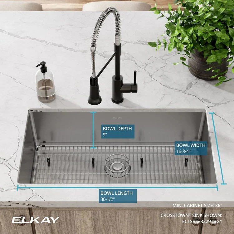 Kitchen Sink Crosstown 33 x 22 Inch Single Bowl Kit with Grid 1 Hole Polished Satin Drop-In Undermount Stainless Steel - Frankwebs