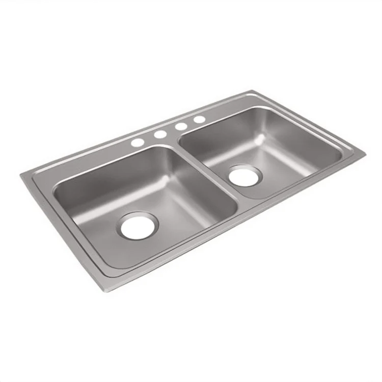 Kitchen Sink Lustertone Classic 33 x 19.5 Inch Double Bowl 4 Hole ADA Lustrous Highlighted Satin Top Mount Rectangle Drain Location Rear Center Depth 5-1/2 Inch Full Spray Sides and Bottom - Frankwebs