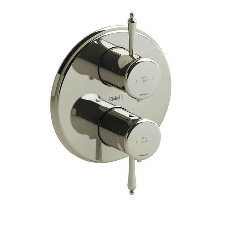 Thermostatic Valve Classic Pressure Balance System Round 4-Way 2 Lever Brushed Nickel ADA 7-1/8W x 7-1/8H Inch - Frankwebs