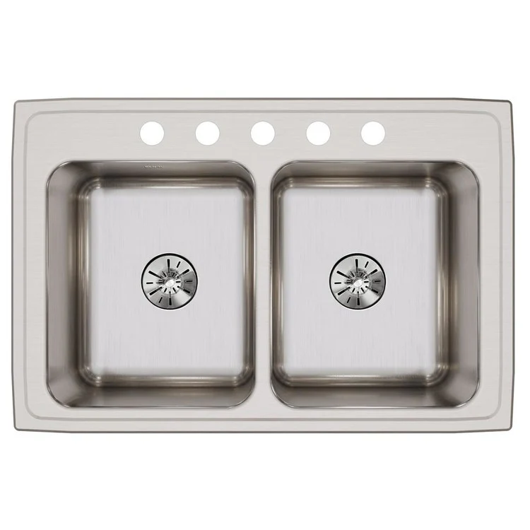 Kitchen Sink Lustertone Classic 33 x 22 Inch Double Bowl Equal with Perfect Drain 5 Hole Lustrous Satin Drop-In 10-1/8 Inch - Frankwebs