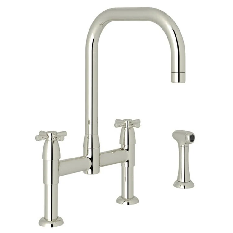 Kitchen Faucet Holborn 8 Inch Spread 2 Cross Polished Nickel Bridge U-Spout 1.8 Gallons per Minute - Frankwebs