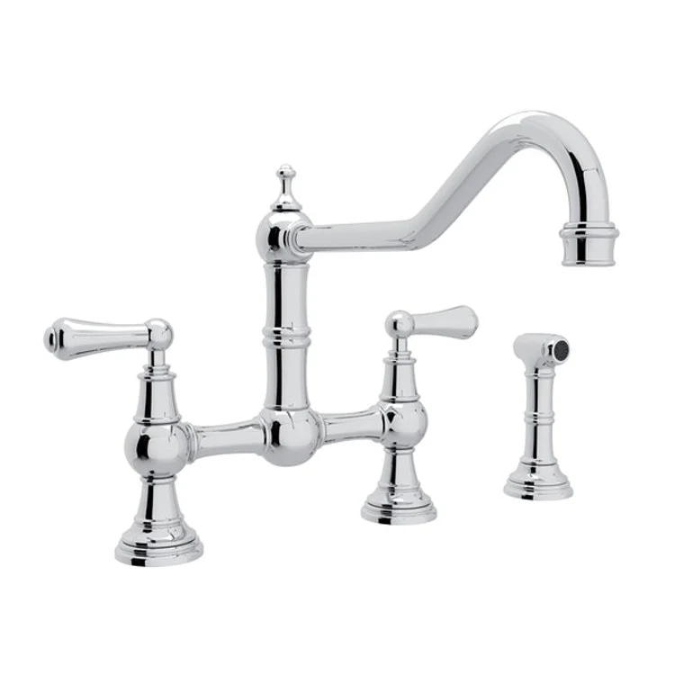 Kitchen Faucet Edwardian 8 Inch Spread 2 Lever Unlacquered Brass Bridge Swivel Column Spout 1.8 Gallons per Minute - Frankwebs
