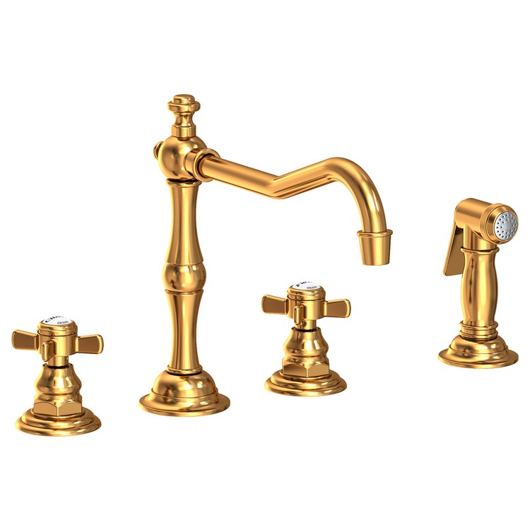 Kitchen Faucet Fairfield 8 to 20 Inch Spread 2 Cross ADA Satin Brass PVD Pull Out Sidespray Spout Height 5-5/9 Inch Spout Reach 9-1/2 Inch 1.8 Gallons per Minute - Frankwebs