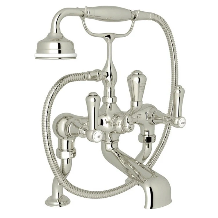 Tub Filler Georgian Era Exposed Deck Mount with Handshower 3 White Porcelain Lever Fixed Spout Polished Chrome - Frankwebs