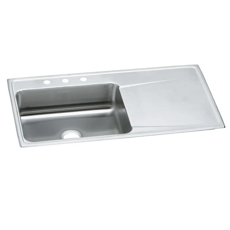 Kitchen Sink Lustertone Classic 43 x 22 Inch Single Bowl with Right Drainboard 4 Hole Lustrous Highlighted Satin Top Mount - Frankwebs