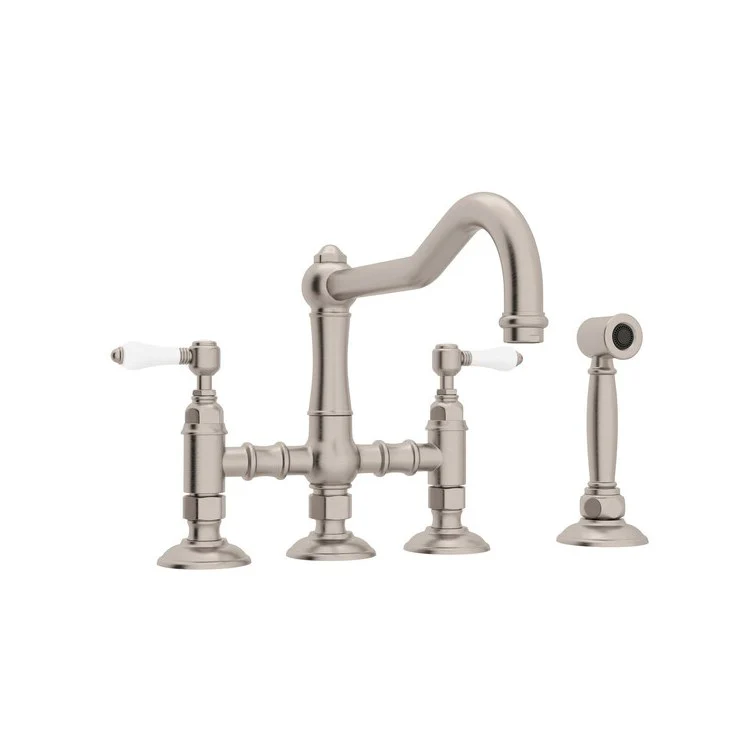 Kitchen Faucet Acqui with Sidespray 2 Porcelain Lever Italian Brass Deck Mount Column Spout Three Leg Bridge 1.5 Gallons per Minute - Frankwebs