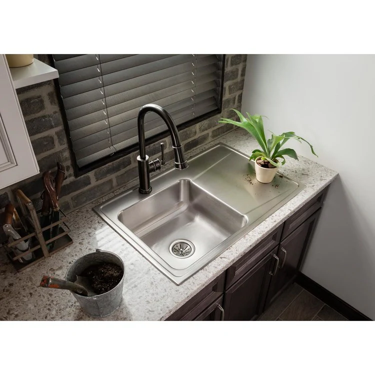 Kitchen Sink Lustertone Classic 33 x 22 Inch Single Bowl with Right Drainboard 2 Hole Lustrous Satin Drop-In - Frankwebs