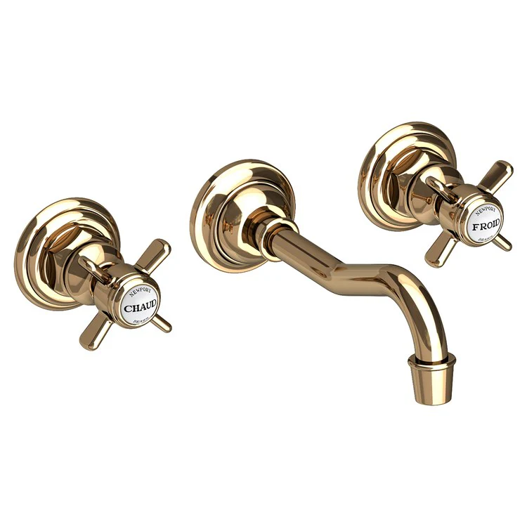 Lavatory Faucet Fairfield Wall Mount 8 Inch Spread 2 Cross ADA WaterSense Satin Gold PVD 1.2 Gallons per Minute Less Drain 3 Hole - Frankwebs