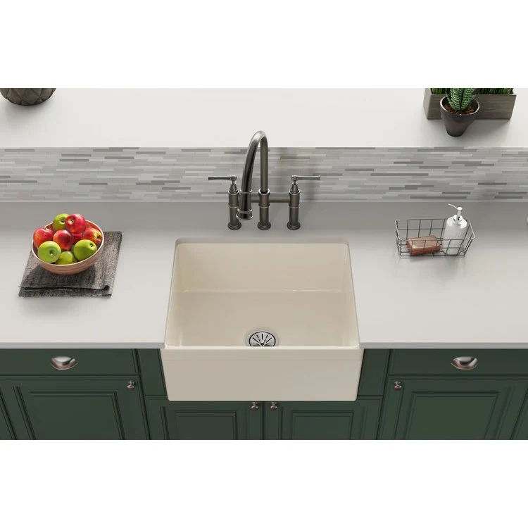 Kitchen Sink Fireclay 24.5 x 20 Inch Single Bowl Apron Front Biscuit Farmhouse Drain Location Center - Frankwebs