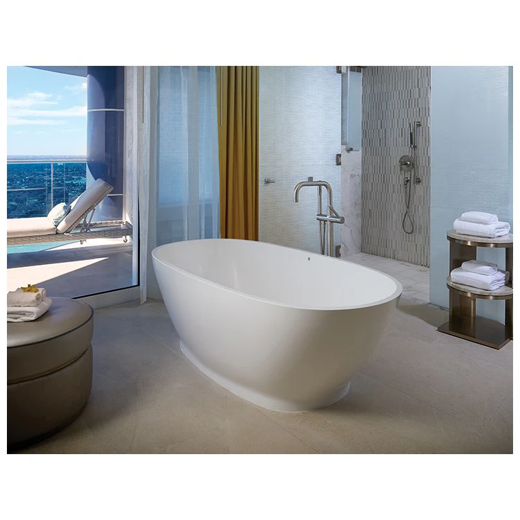 Soaking Tub Alissa 64.75 x 33.5 Inch Freestanding Center Biscuit Matte Sculpturestone 90 Gallons 21-5/8 Inch - Frankwebs