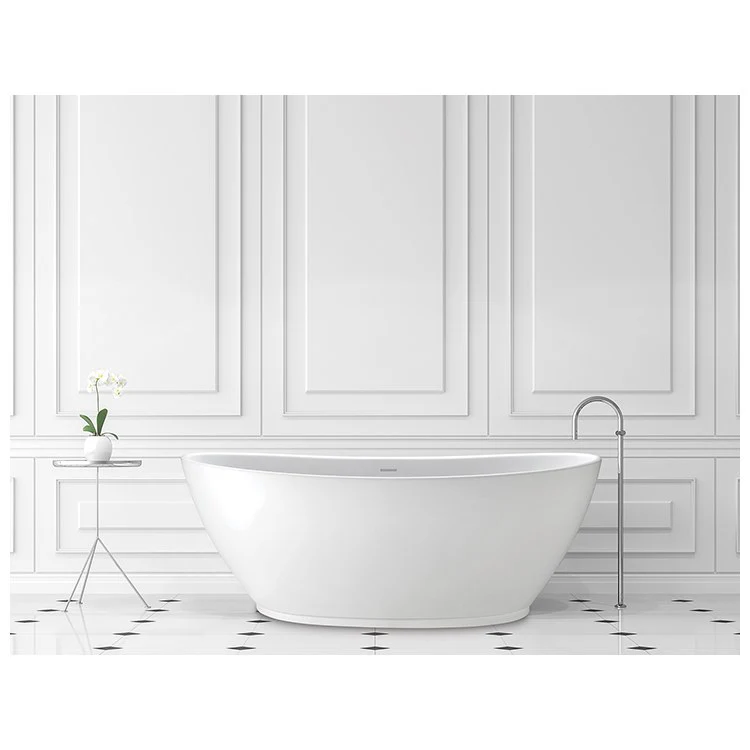 Soaking Tub Elise 73 x 37 Inch Freestanding Integrated Pedestal Center White Gloss Sculpturestone 102 Gallons 21-3/4 Inch - Frankwebs