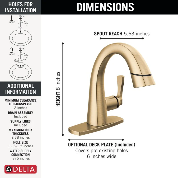 Lavatory Faucet Stryke 1 Lever ADA WaterSense Lumicoat Champagne Bronze Pull Down 1.2 Gallons per Minute - Frankwebs