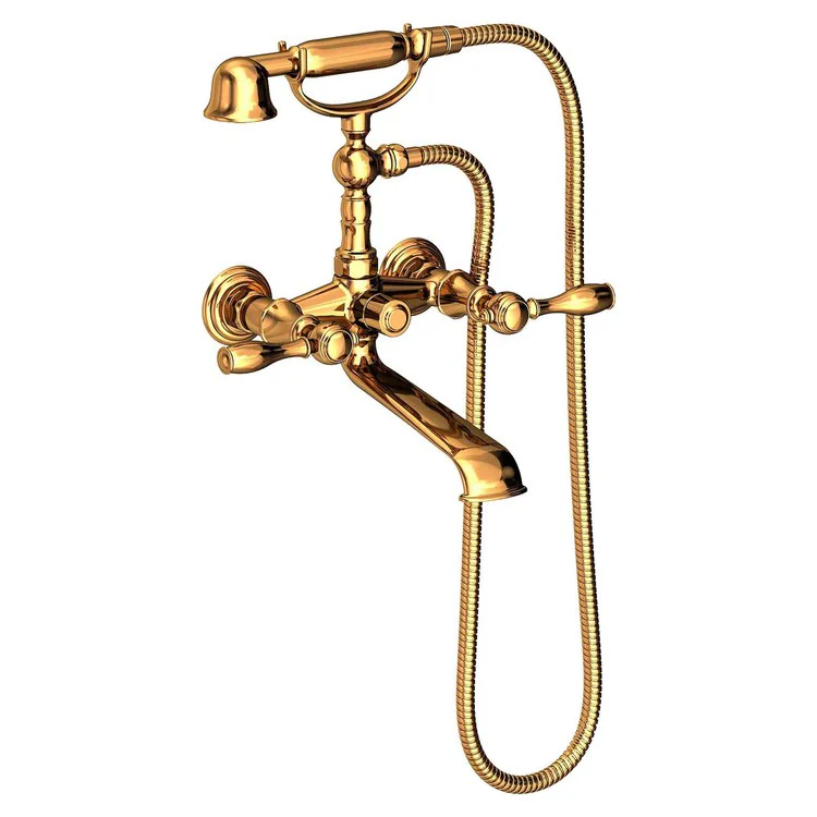 Tub Filler Victoria Wall Mount Exposed with Handshower 6 Inch Spread 2 Lever ADA Satin Brass PVD 2 Hole - Frankwebs