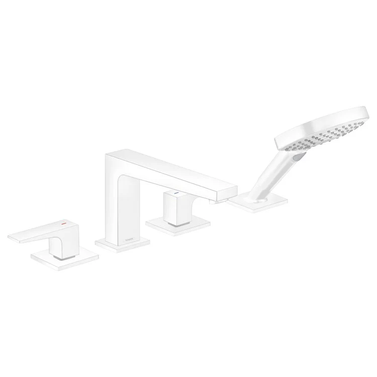 Roman Tub Trim Metropol Deck Mount with Handshower 2 Lever Matte White 8 Inch Spread 6.0 Gallons per Minute - Frankwebs