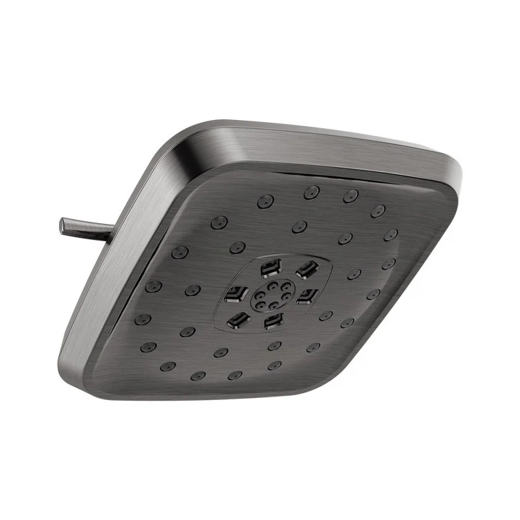Showerhead Universal Showering Components 4 Function Rounded Edge Square with H2Okinetic Technology Lumicoat Black Stainless 7-11/16 Inch 1.75 Gallons per Minute H2Okinetic PowerDrench Spray Massaging Spray H2Okinetic UltraSoak Spray and Pause - Frankwebs