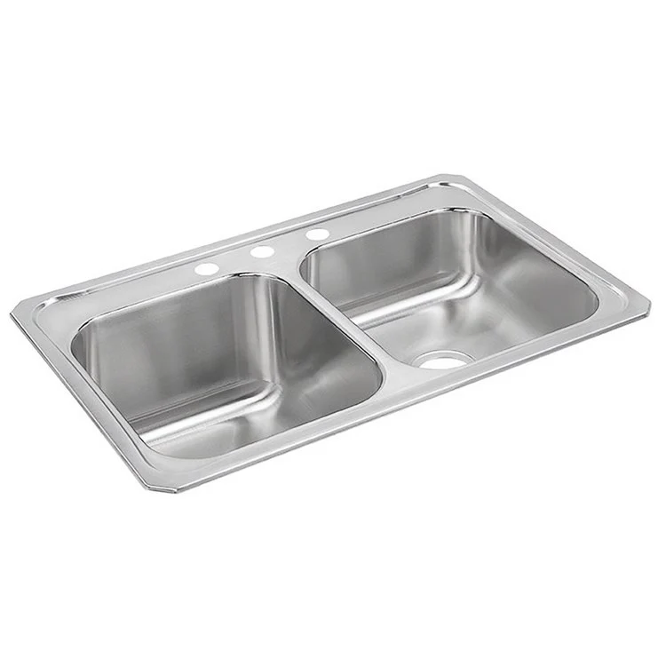 Kitchen Sink Celebrity 33 x 22 Inch Double Bowl Drain Location Equal Left Primary Bowl 3 Hole Brushed Satin Drop-In Drain Location Center Full Spray Sides and Bottom - Frankwebs