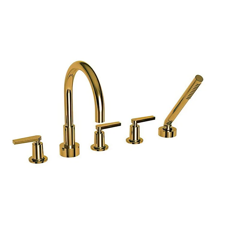 Roman Tub Trim Dorrance Deck Mount with Handshower 3 Lever Satin Brass PVD ADA 8 to 20 Inch Spread - Frankwebs