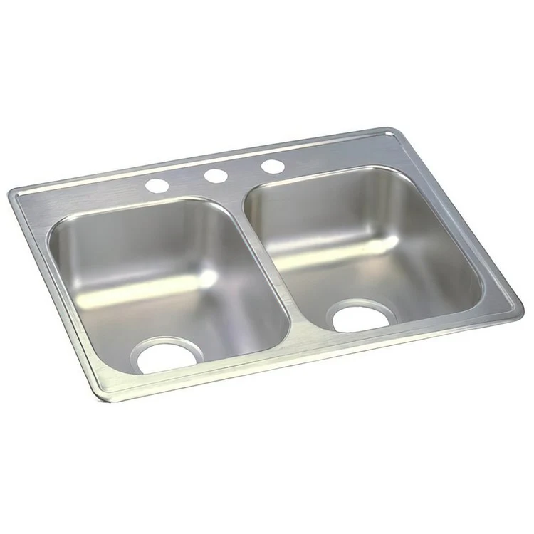 Kitchen Sink Dayton 25 x 19 Inch Double Bowl Equal 3 Hole ADA Satin Drop-In Rectangle Drain Location Center Depth 6-1/3 Inch Bottom Only Pads - Frankwebs