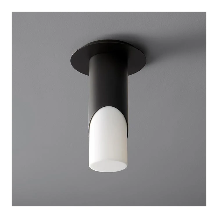 Ellipse Single-Light Small Flush Mount Ceiling Fixture with Acrylic Shade - Satin Nickel - Frankwebs