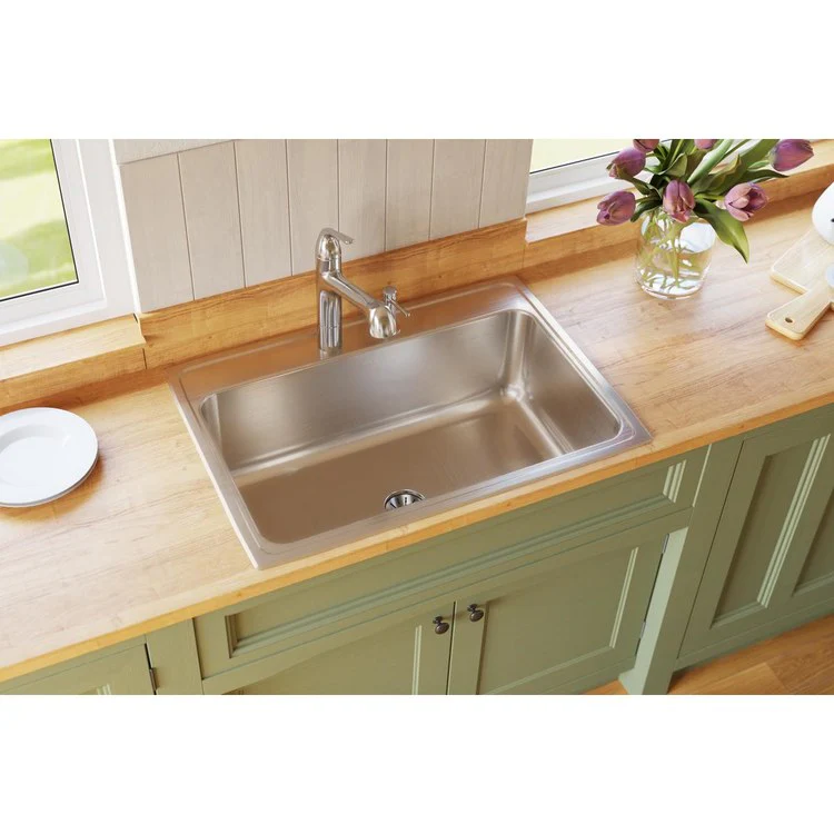 Kitchen Sink Lustertone Classic 31 x 22 Inch Single Bowl with Perfect Drain MR2 Hole Lustrous Satin Drop-In 11-5/8 Inch - Frankwebs