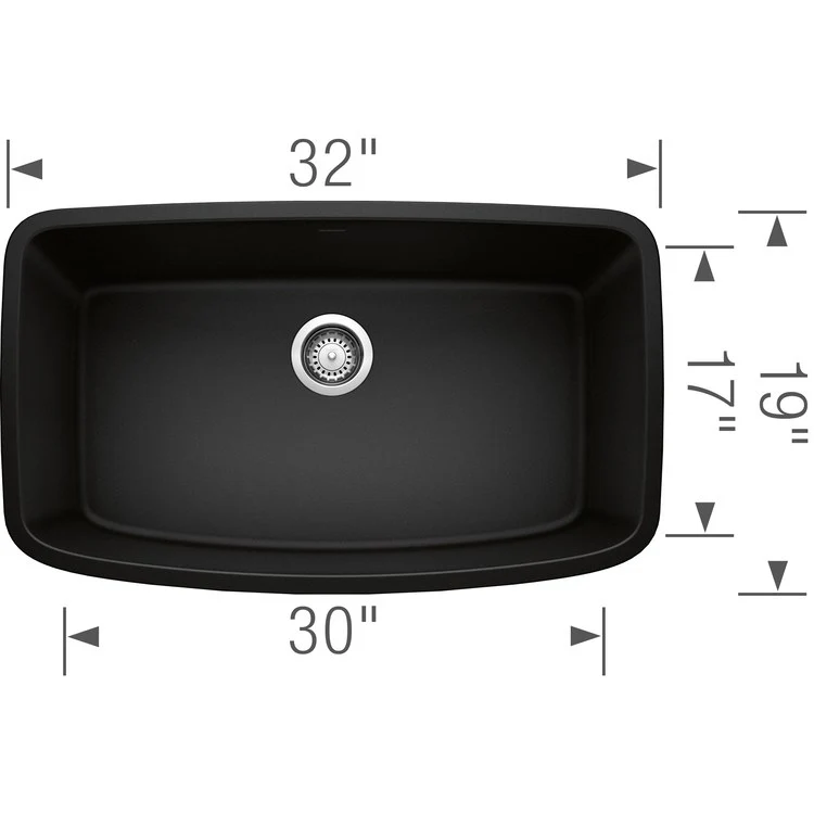 Kitchen Sink Valea 32 x 19 Inch Single Bowl Super Coal Black Undermount Rectangle Silgranit - Frankwebs