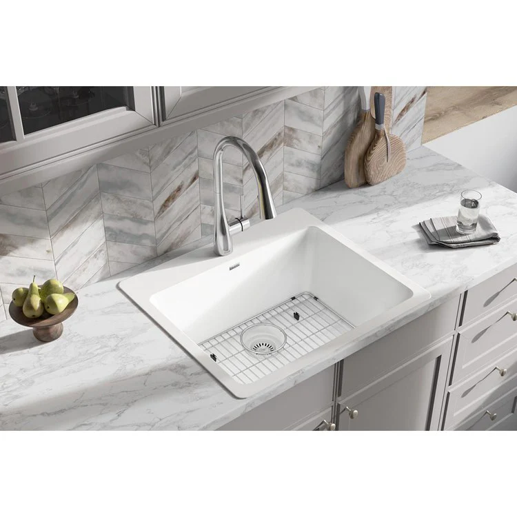 Kitchen Sink Quartz Classic 25 x 22 Inch Single Bowl Sink Kit White Drop-In - Frankwebs