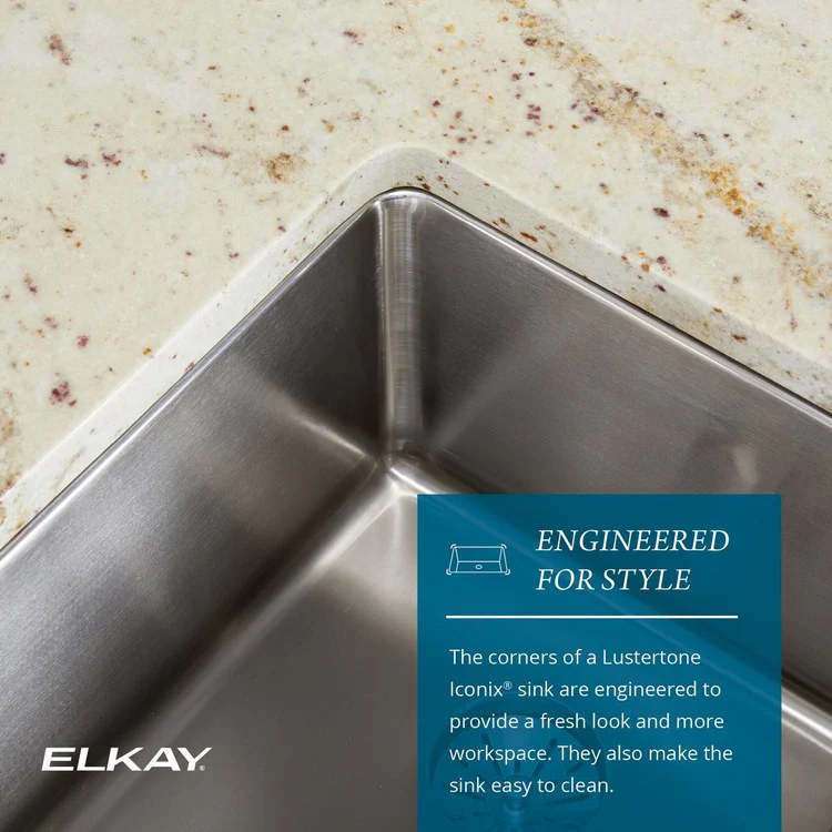 Kitchen Sink Lustertone Iconix 32.5 x 19.5 Inch Single Bowl Luminous Satin Undermount Drain Location Rear Center - Frankwebs